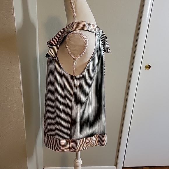 BCBG Max Azria Silk Halter Top Striped Green Brown White XS - Picture 3 of 7